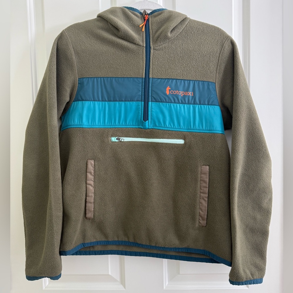 Cotopaxi Womens Olive and Blue Teca Pullover Fleece Hoodie Size SM